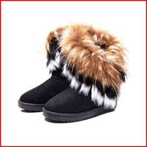 Women's Faux Fur Tassel Ankle Boots Suede Flat Winter Snow Boots